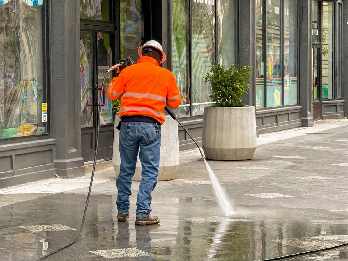 Cleaning services in a business district
